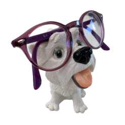 En brilleholder, der ligner en hund af racen Westie. Perfekt til opbevaring af briller.