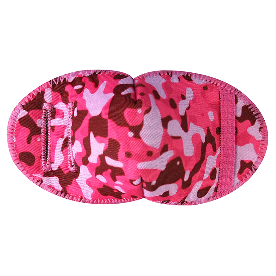 Øjenklap til briller med lyserødt camouflage motiv. Fra Kay Fun Patch.