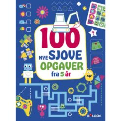 Forside af 100 nye sjove opgaver – fra 5 år med farverige illustrationer og opgaver til børn på 5 år. - Kvadratrisk