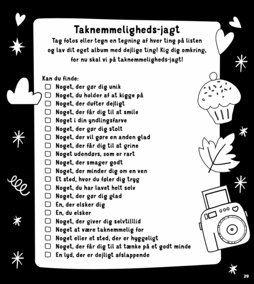 Opslag fra "Aktivitetsbog med blyanter: Du er sej!" med farverige illustrationer og medfølgende blyanter og viskelædere.