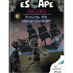 Forsiden af Escape Challenge: Flugten fra spøgelsesskibet – spændende gådebog for børn med illustration af Mila og Lex på et mørkt, mystisk skib.