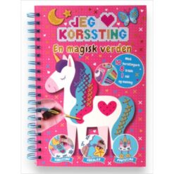 Forside af "Jeg elsker korssting: En magisk verden" – kreativ broderibog for børn med magiske motiver.