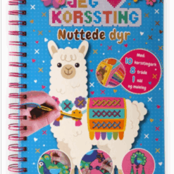 Forside af “Jeg elsker korssting: Nuttede dyr” – børnebog med korsstingsprojekter og spiralryg.