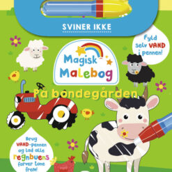 Forside af “Magisk malebog: På bondegården” med bondegårdsdyr og vand-pen