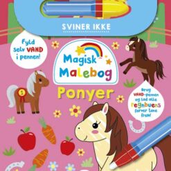 Forside af “Magisk malebog: Ponyer” med farverige ponyer og landskab.