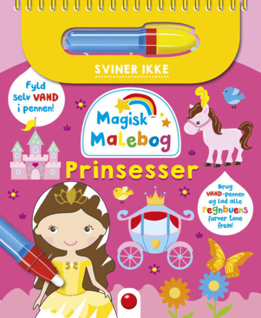 Forside af “Magisk malebog: Prinsesser” med slotte og farverige prinsesser