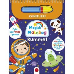 Forside af "Magisk malebog: Rummet" – genanvendelig malebog med vand-pen og rumtema til børn.