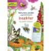 Forside af "Naturens verden – med klistermærker: Insekter og andre smådyr" med illustrationer af forskellige insekter og naturmiljøer.