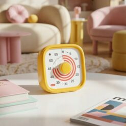 Gul Visuel timer til børn med cirkler. Fra Brain Stream.