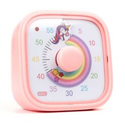 Visuelt ur til børn med enhjørning og regnbue.